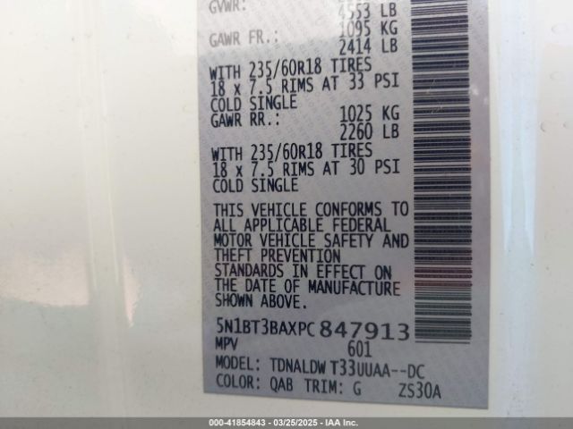 5N1BT3BAXPC847913 Nissan Rogue Sv Fwd