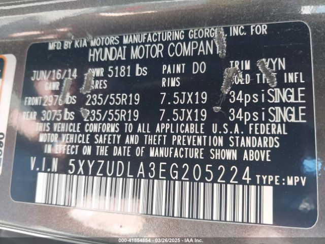 5XYZUDLA3EG205224 Hyundai Santa Fe Sport 2.0l Turbo (a6)
