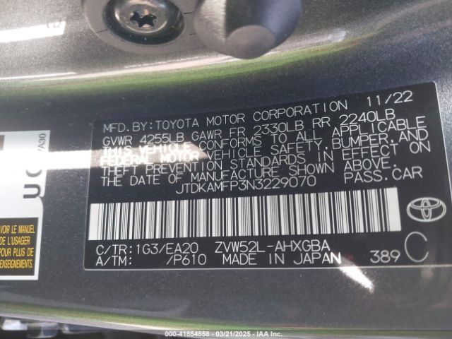 JTDKAMFP3N3229070 Toyota Prius Prime Xle