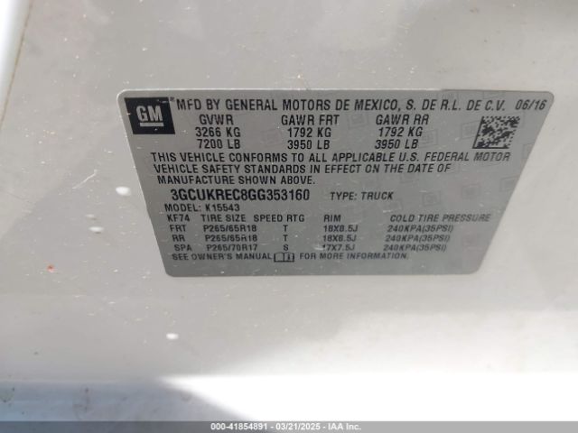 3GCUKREC8GG353160 Chevrolet Silverado 1500 2lt