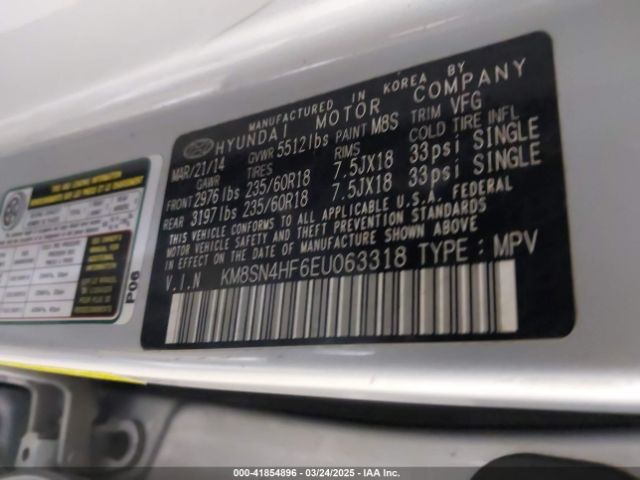 KM8SN4HF6EU063318 Hyundai Santa Fe Gls