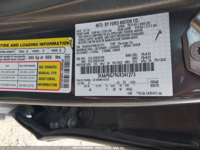 3FA6P0G79GR341275 Ford FUSION S