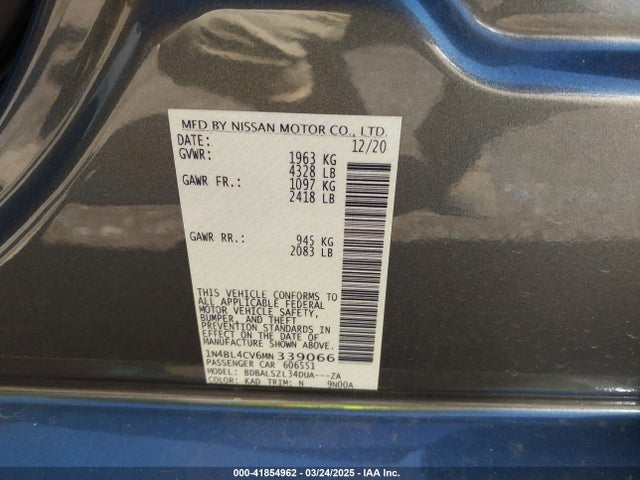 1N4BL4CV6MN339066 Nissan Altima Sr Fwd