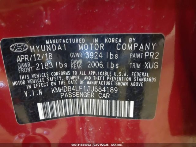 KMHD84LF1JU684189 Hyundai ELANTRA SEL