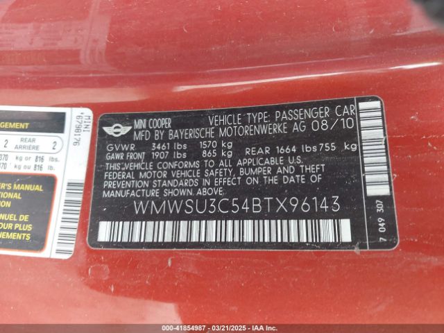 2011 MINI COOPER WMWSU3C54BTX96143 Photo 8