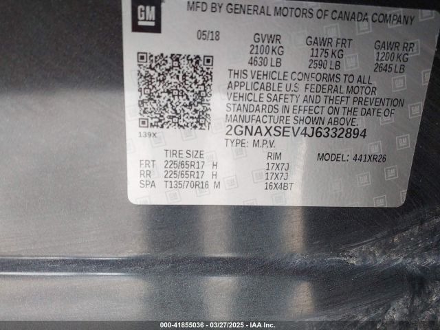 2GNAXSEV4J6332894 Chevrolet EQUINOX LT