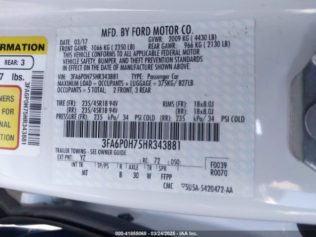 3FA6P0H75HR343881 Ford FUSION SE