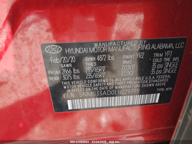 Hyundai Santa Fe Sel 2020 5NMS33AD0LH229799 Image 9