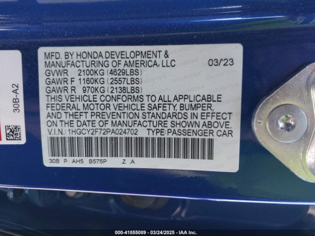 1HGCY2F72PA024702 Honda Accord Hybrid Sport-l