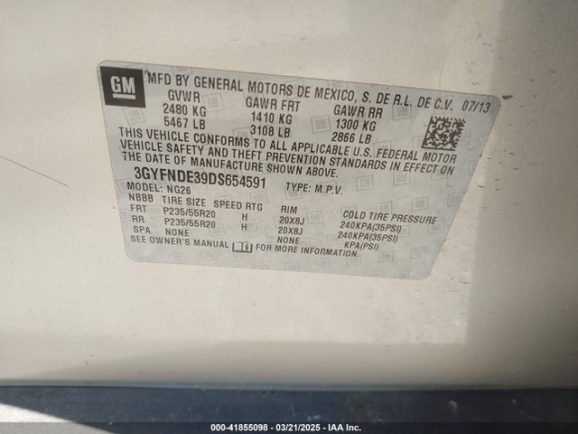 2013 CADILLAC SRX 3GYFNDE39DS654591 Photo 8