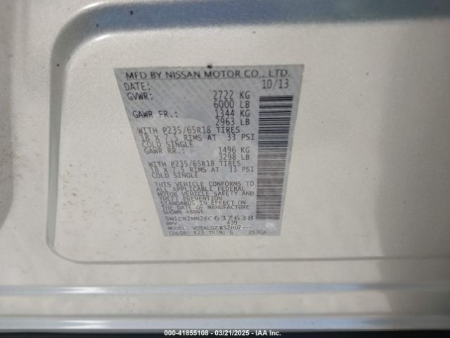 5N1CR2MN2EC637638 Nissan Pathfinder Hybrid Sl