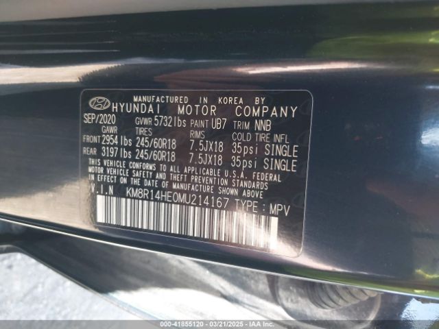 KM8R14HE0MU214167 Hyundai Palisade Se
