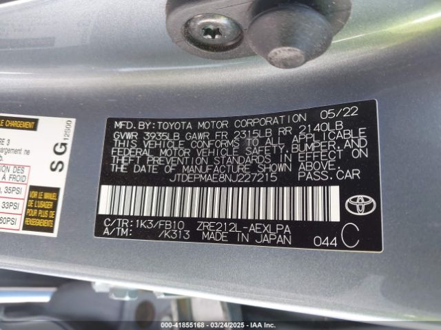 JTDEPMAE8NJ227215 Toyota COROLLA LE