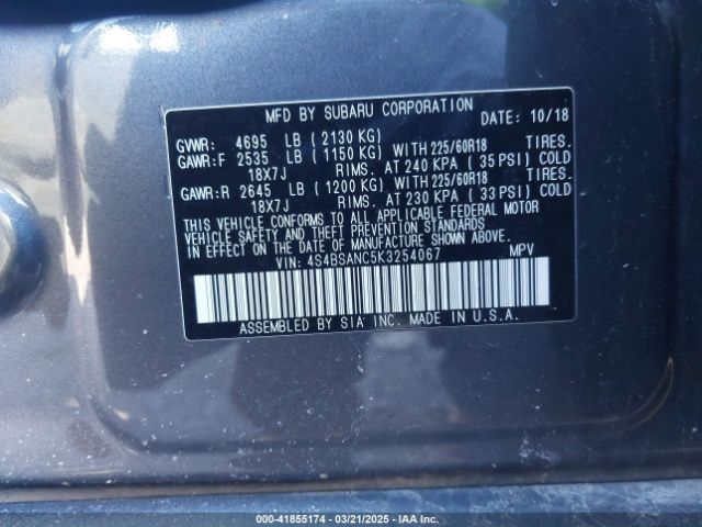4S4BSANC5K3254067 Subaru Outback 2.5i Limited