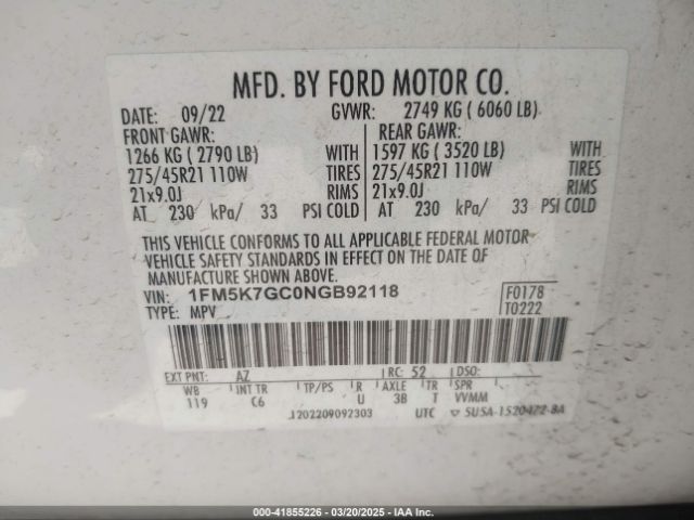 1FM5K7GC0NGB92118 Ford Explorer St
