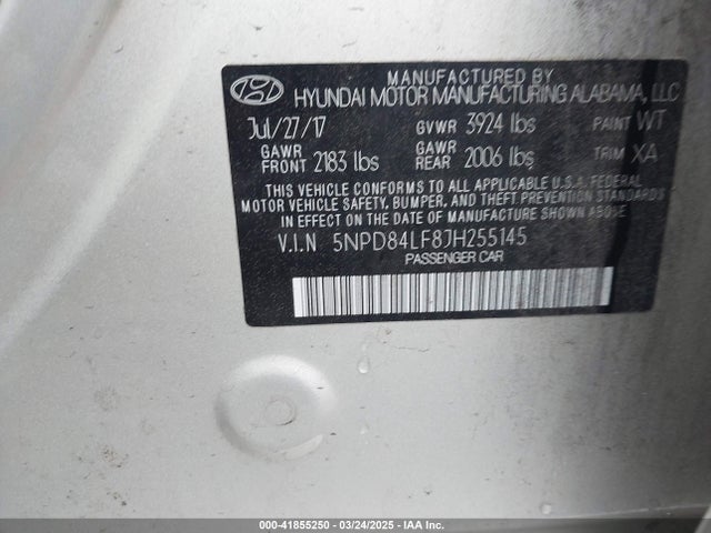 5NPD84LF8JH255145 Hyundai ELANTRA SEL