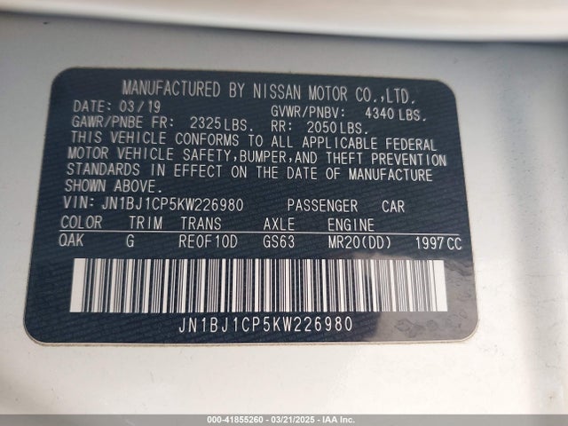 JN1BJ1CP5KW226980 Nissan Rogue Sport S