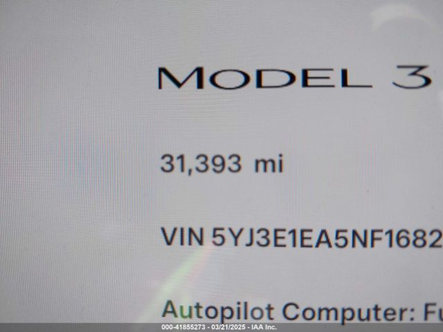 5YJ3E1EA5NF168201 Tesla Model 3 Rear-wheel Drive
