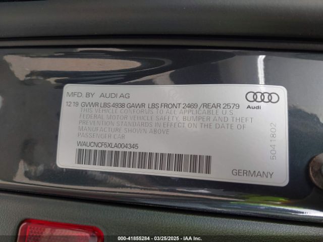 WAUCNCF5XLA004345 Audi A5 Sportback Premium Plus 45 Tfsi Quattro S Tronic
