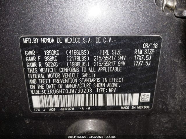 3CZRU6H70JM730208 Honda Hr-v Ex-l