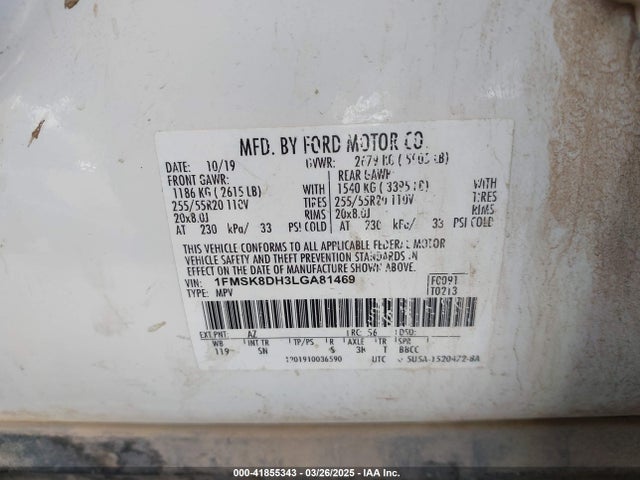 Ford EXPLORER XLT 2020 1FMSK8DH3LGA81469 Image 9