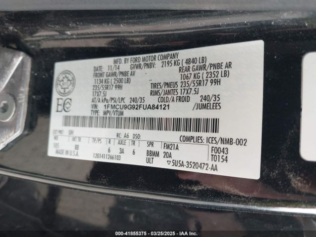 1FMCU9G92FUA84121 Ford ESCAPE SE