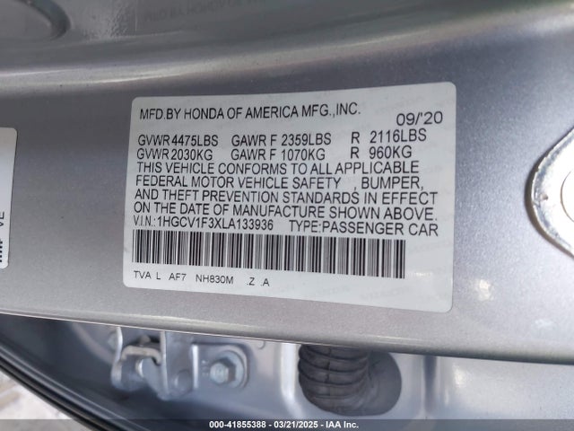 1HGCV1F3XLA133936 Honda Accord Sport