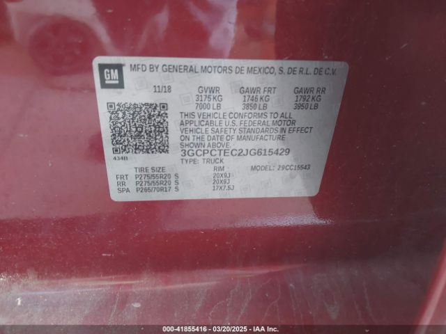 3GCPCTEC2JG615429 Chevrolet Silverado 1500 High Country
