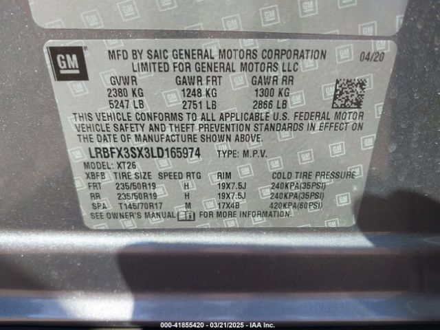 LRBFX3SX3LD165974 Buick Envision Awd Premium I