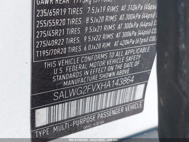 SALWG2FVXHA143864 Land Rover Range Rover Sport 3.0l V6 Supercharged Se