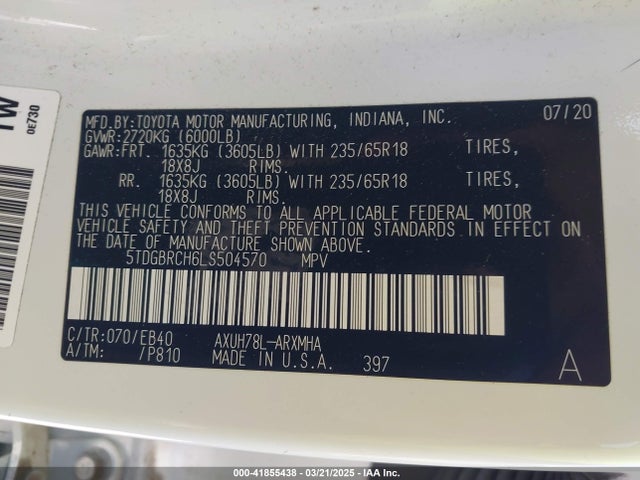 Toyota Highlander Hybrid Xle 2020 5TDGBRCH6LS504570 Image 9