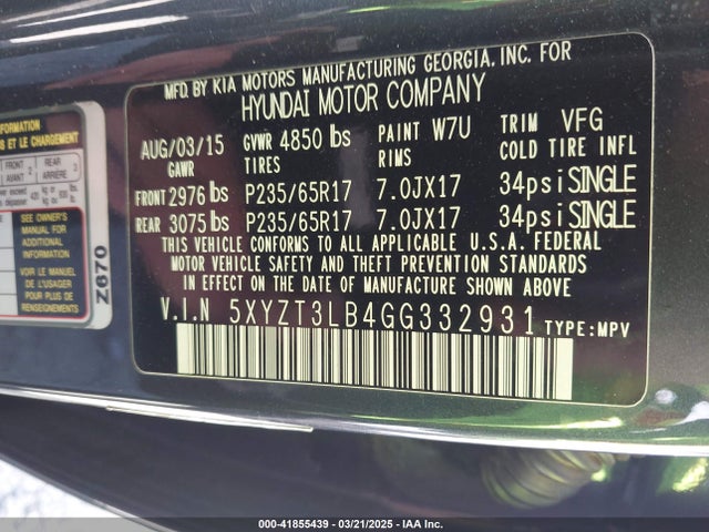 5XYZT3LB4GG332931 Hyundai Santa Fe Sport 2.4l