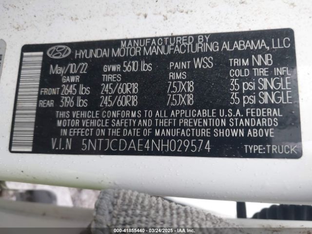 5NTJCDAE4NH029574 Hyundai Santa Cruz Sel