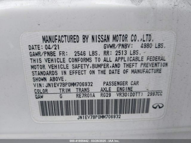 JN1EV7BP0MM706932 Infiniti Q50 LUXE