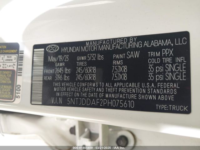 5NTJDDAF2PH075610 Hyundai Santa Cruz Sel Premium