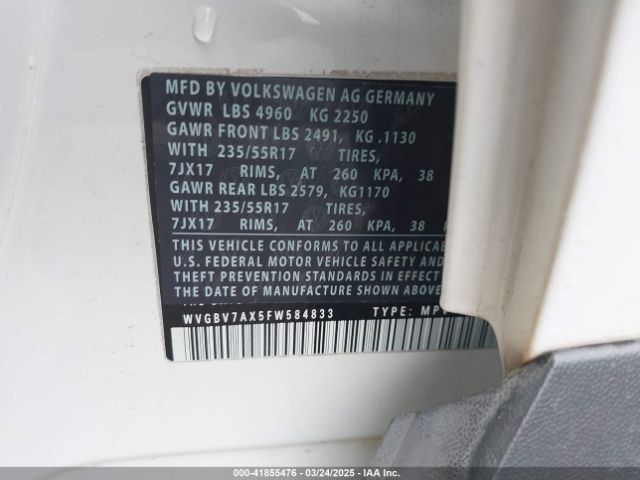 WVGBV7AX5FW584833 Volkswagen TIGUAN SE