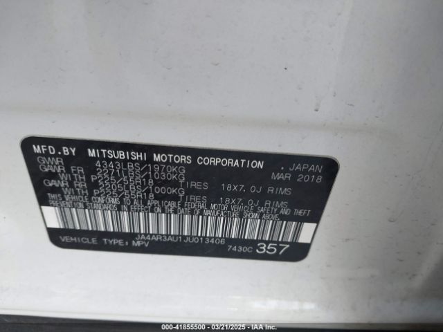 JA4AR3AU1JU013406 Mitsubishi Outlander Sport 2.0 Le