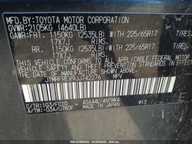 JTMRFREV9JJ742276 Toyota Rav4 Xle