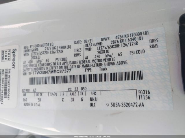 1FT7W2BN7MEC87377 Ford F-250 Lariat