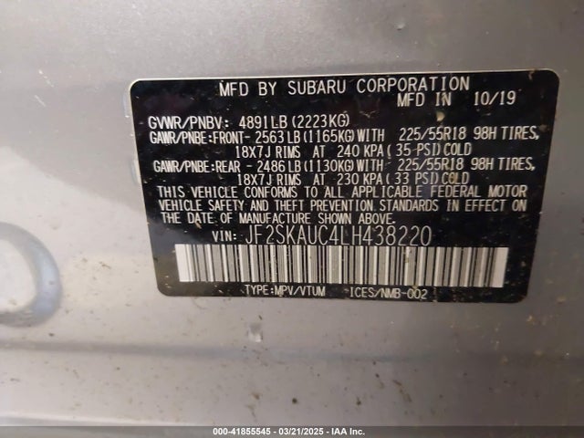 JF2SKAUC4LH438220 Subaru naturally aspirated u5