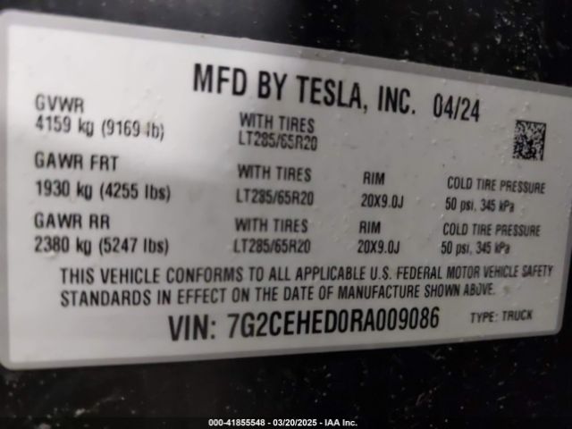 7G2CEHED0RA009086 Tesla Cybertruck All-wheel Drive