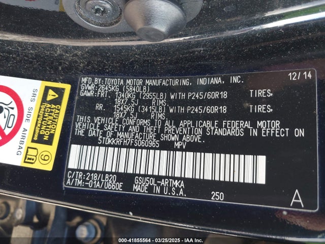5TDKKRFH7FS060965 Toyota Highlander Xle V6
