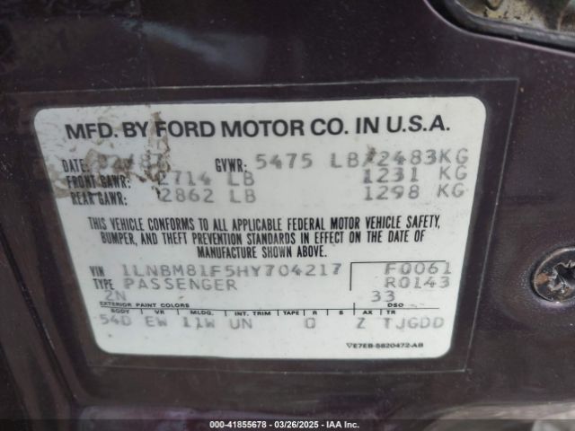 1987 LINCOLN TOWN CAR 1LNBM81F5HY704217 Photo 8