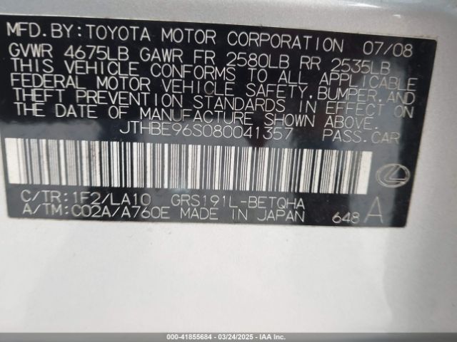 2008 LEXUS GS 350 JTHBE96S080041357 Photo 8