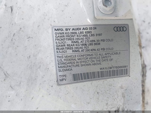 WA1LCBF77SD003391 Audi Q7 Premium Plus 45 Tfsi Quattro Tiptronic