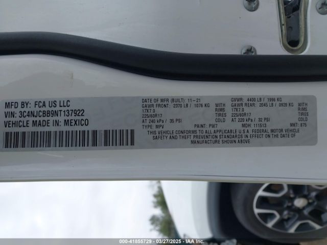 3C4NJCBB9NT137922 Jeep Compass Latitude Fwd