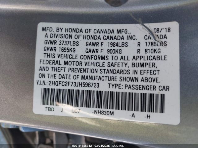 2HGFC2F73JH596723 Honda CIVIC EX