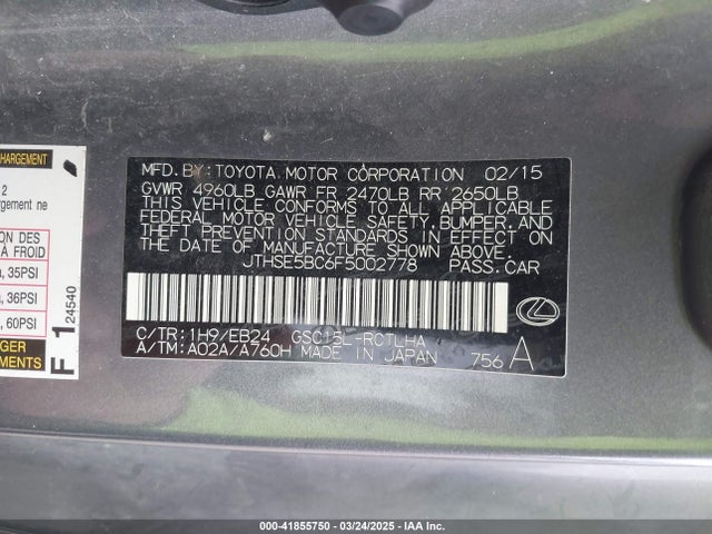 Lexus RC 350 2015 JTHSE5BC6F5002778 Image 9