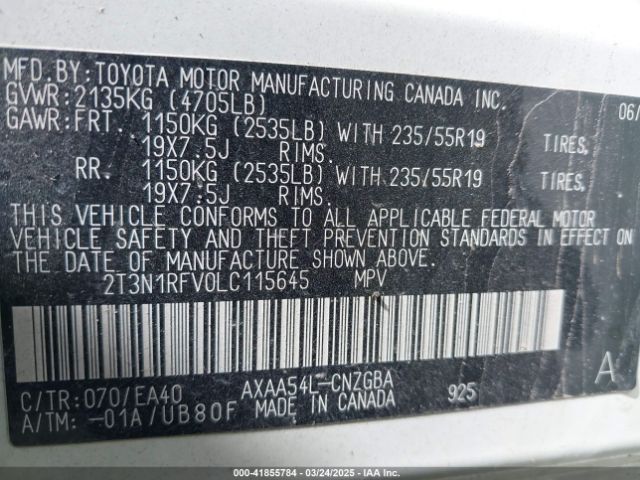 2T3N1RFV0LC115645 Toyota Rav4 Limited