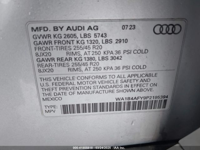 WA1B4AFY9P2195394 Audi Sq5 Premium Plus Tfsi Quattro Tiptronic